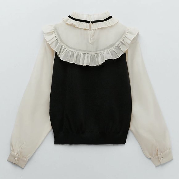 NEW Zara Contrasting Organza Ruffle Sweater Top S - Picture 9 of 11